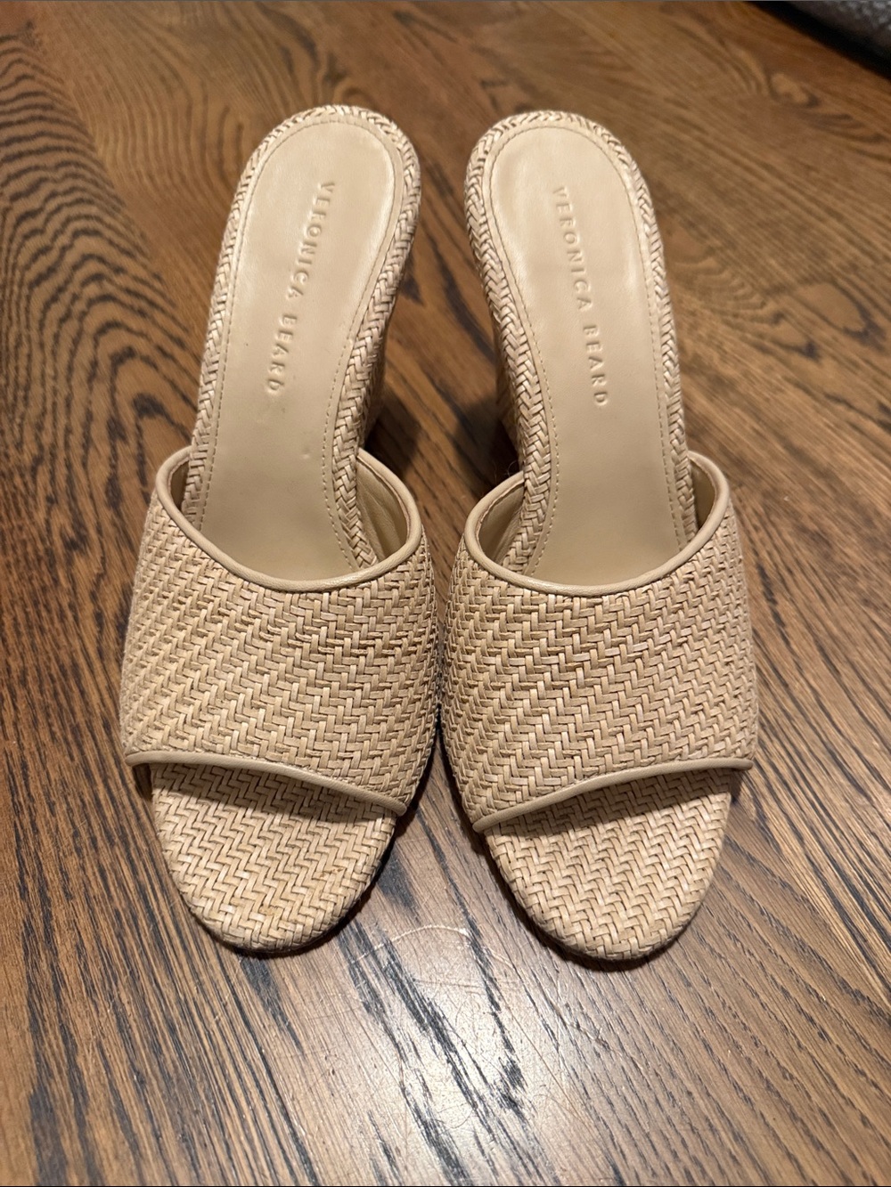Veronica Beard Beige Woven Slide Mules